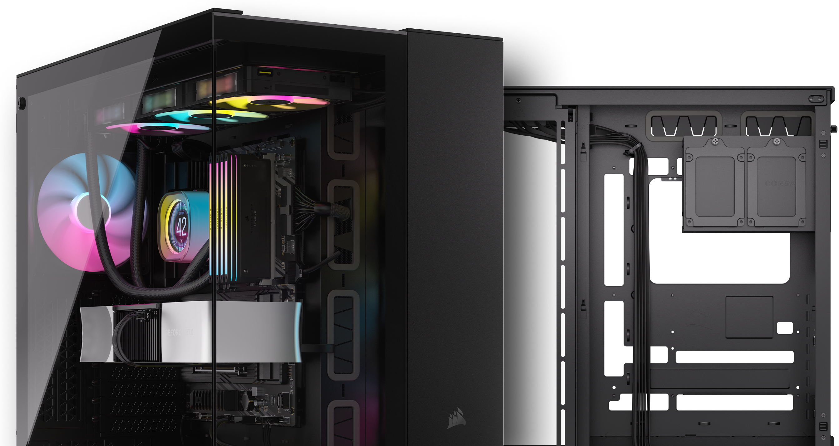 6500X ミッドタワー デュアルチャンバー PC ケース - ブラック/Walnut 木製