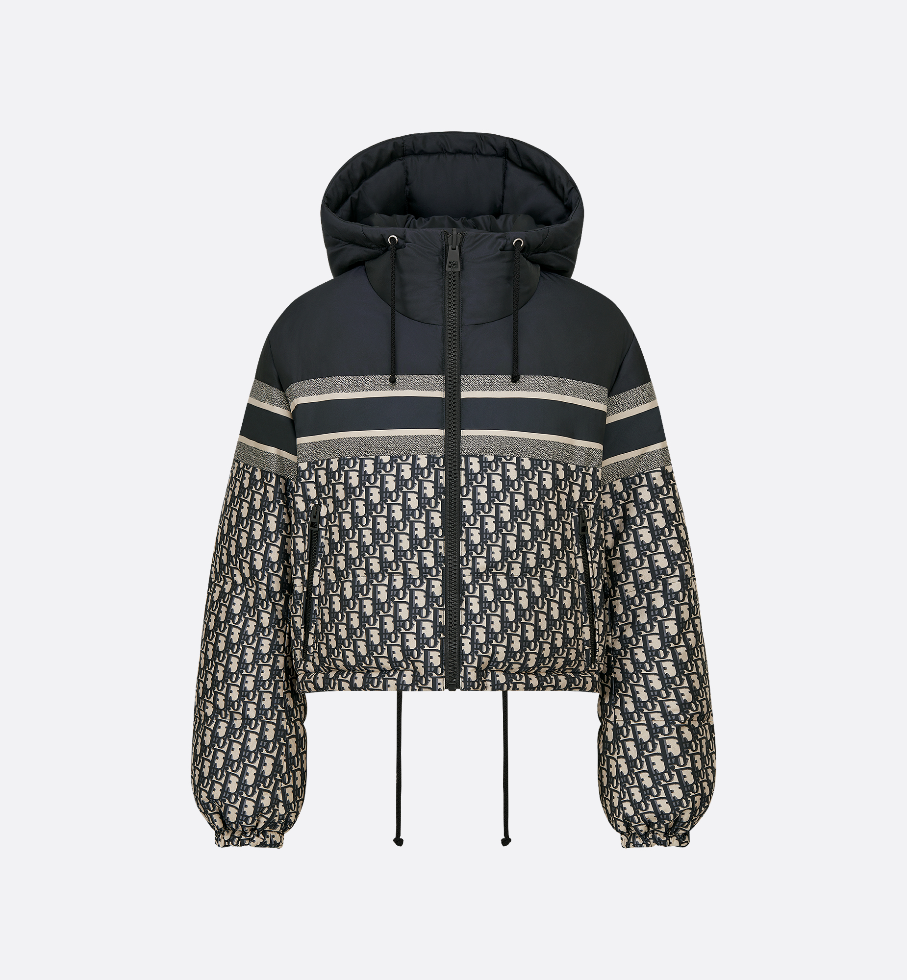 Reversible Cropped Puffer Jacket Blue and Ecru Dior Oblique