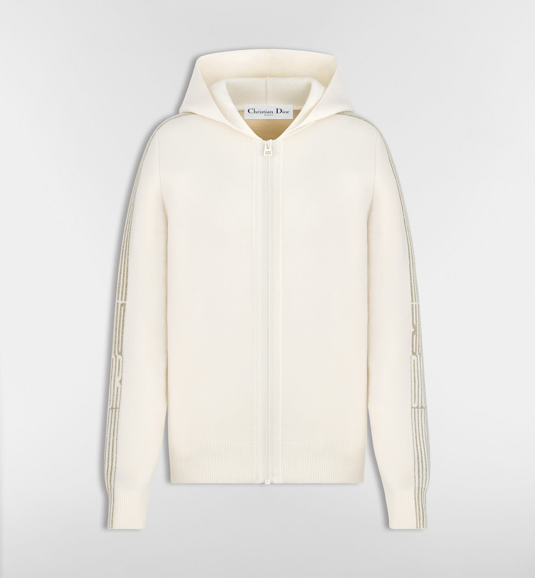 DiorAlps Hooded Cardigan Ecru Cashmere-Blend Knit with Gold-Tone