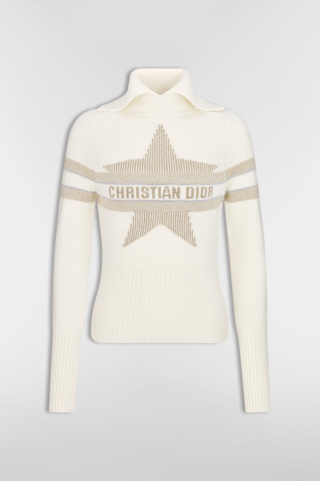 DiorAlps Hooded Cardigan Ecru Cashmere-Blend Knit with Gold-Tone