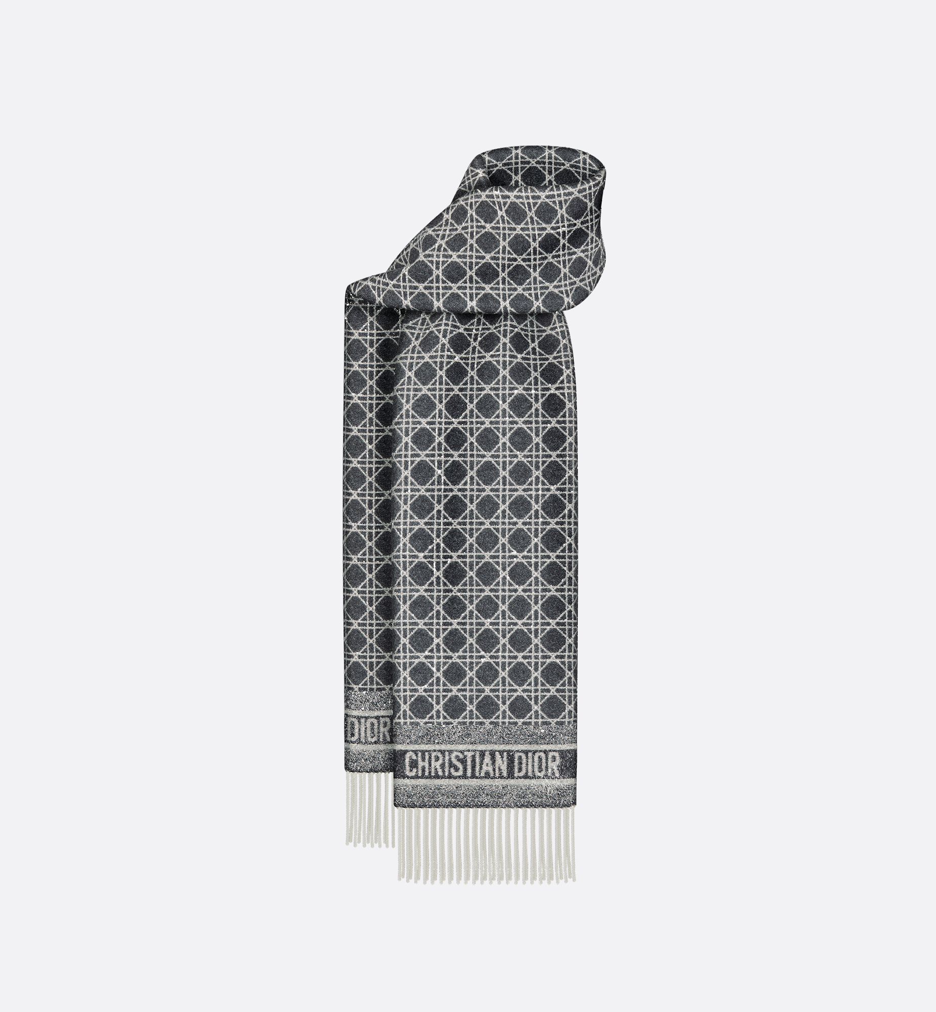 Dior Cannage Scarf Navy Blue Cashmere Blend with Silver-Tone