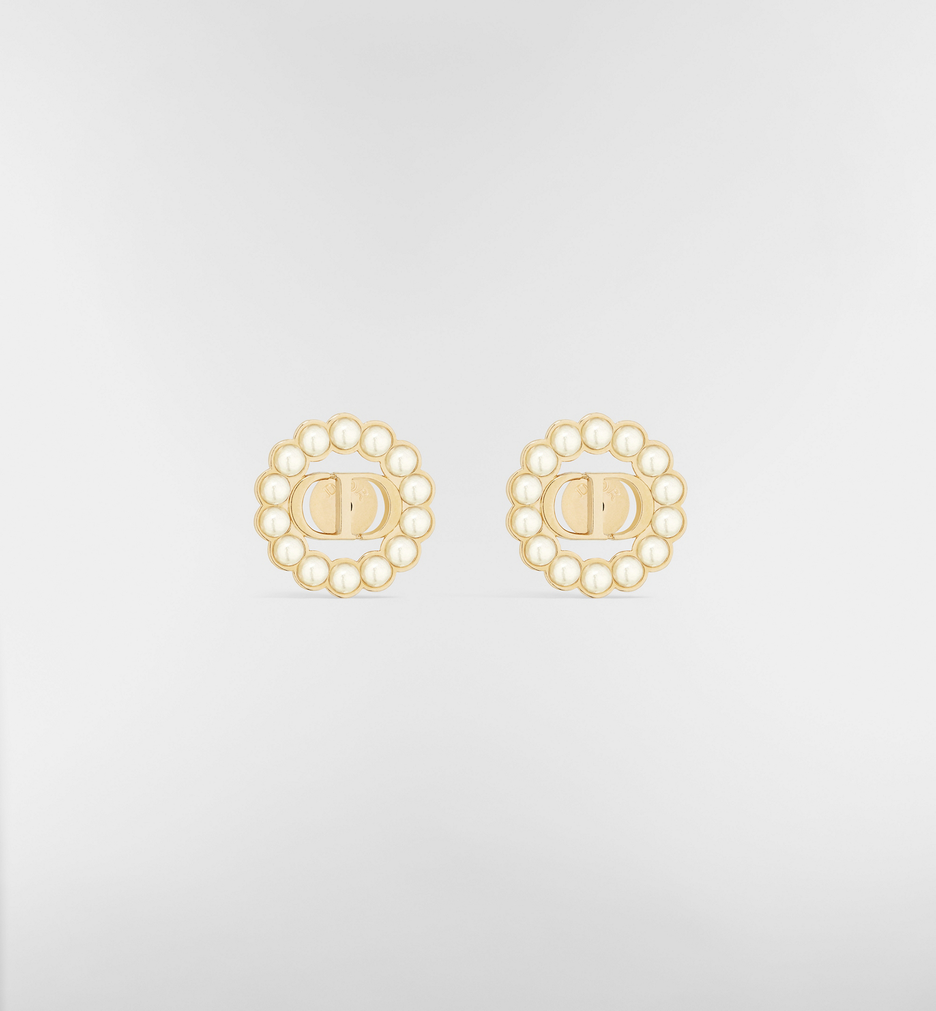 Petit CD Circle Stud Earrings Gold-Finish Metal and White Resin