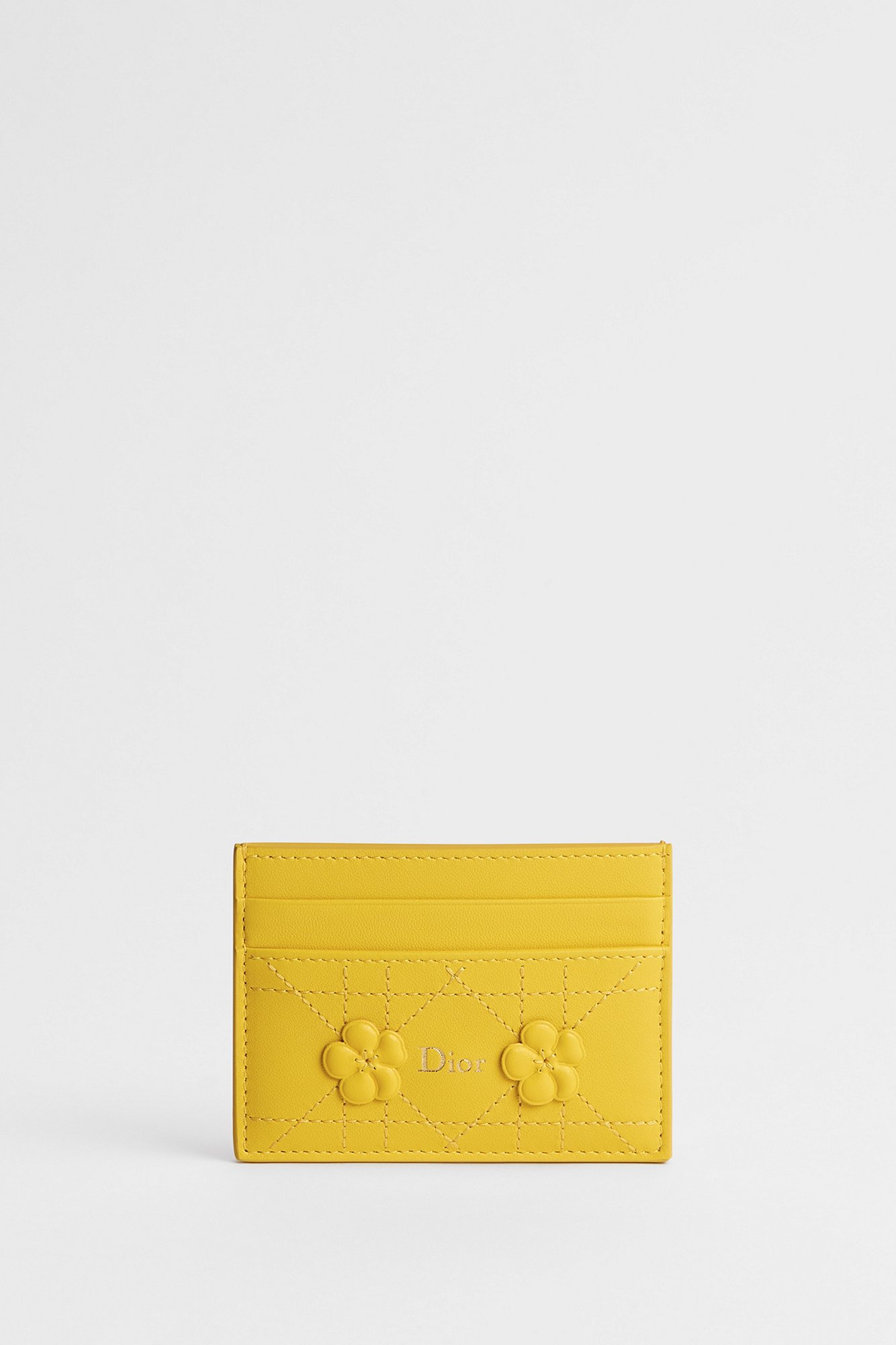 Dior Jardin Freesia Card Holder Dior Buttercup Embroidered Cannage