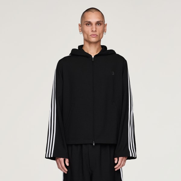 adidas Y-3 Hooded Track Top 3-Stripes - Black | Free Shipping with