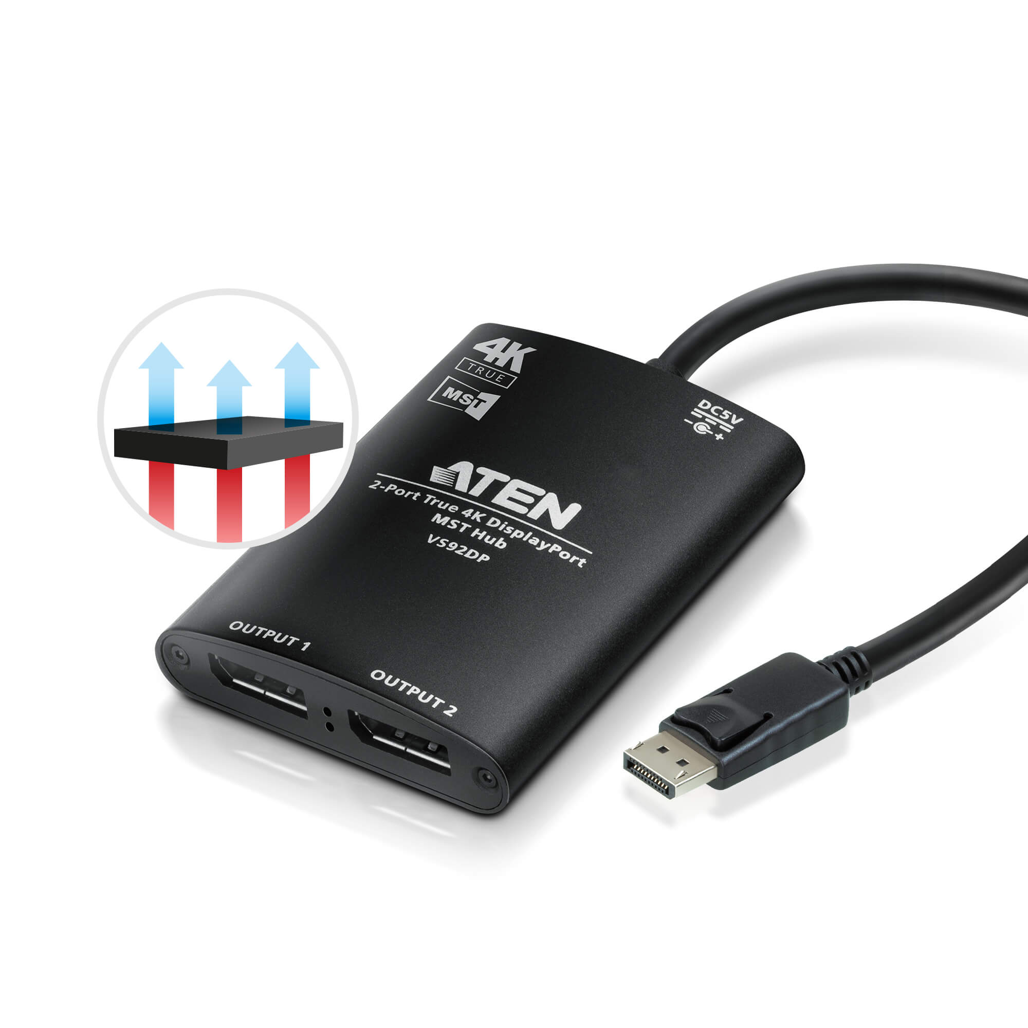 2ポート DisplayPort分配器（4K、MST対応） - VS92DP, ATEN ビデオ分配