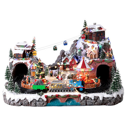 Deluxe Christmas Village with Music, Animated Train, Cable Car