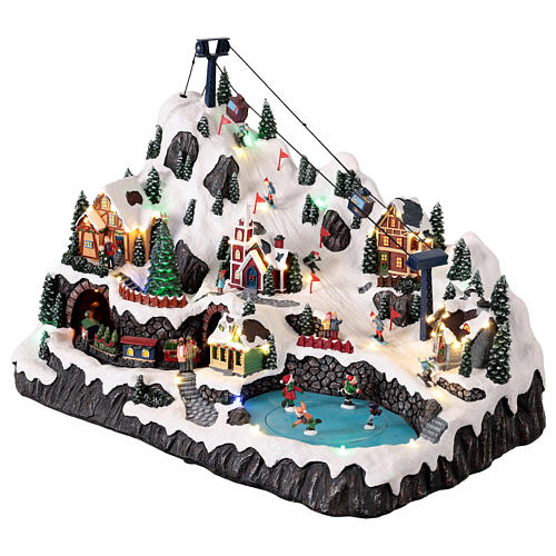 Mountain Village with Animated Cable Car Lights and Music