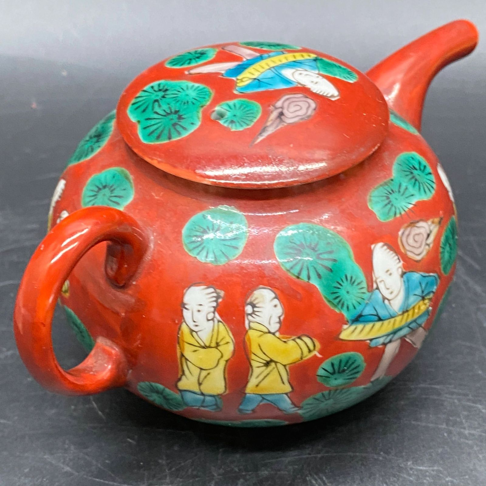 G354 九谷焼 木米 茶器 煎茶道具 急須 茶器セット 煎茶器 赤系 赤絵