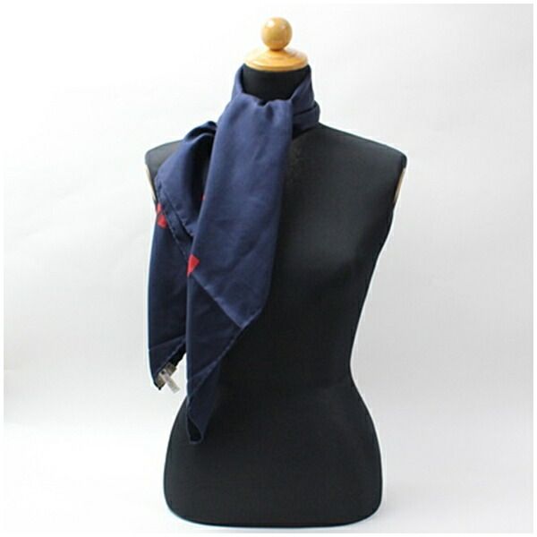 シャネル シルク スカーフ ダークネイビー レッド ロゴ 中古 ABランク