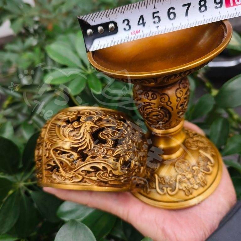 銅 細工 透かし彫り龍鳳薫香炉 香道具 茶道具 装飾品 工芸品 置物 銅