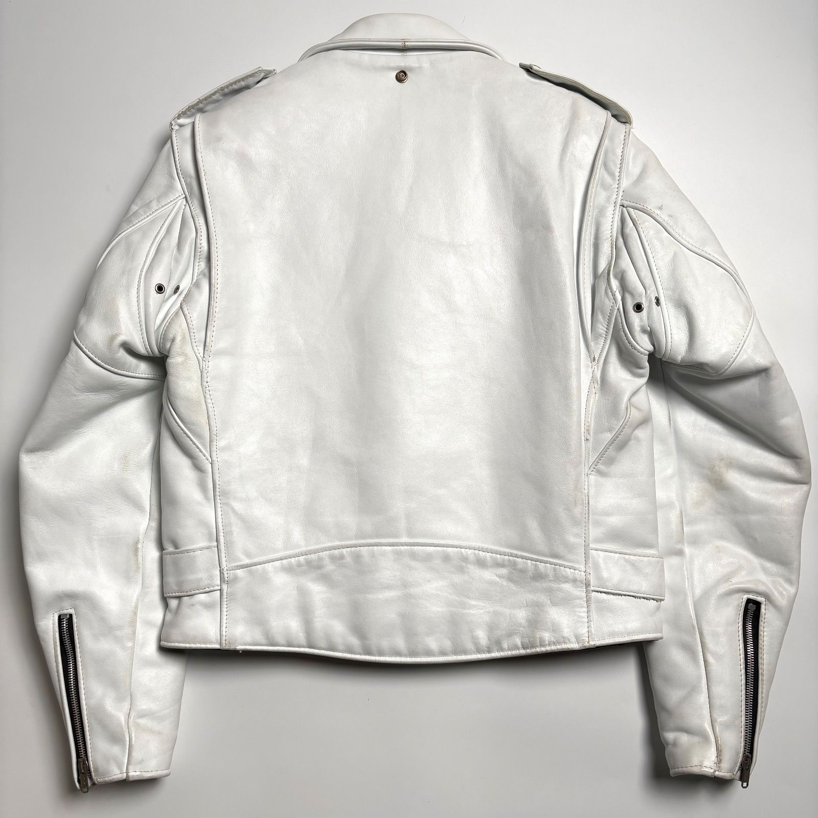 米国製】Schott レザー ライダースジャケット 白 40 ダブル 本革