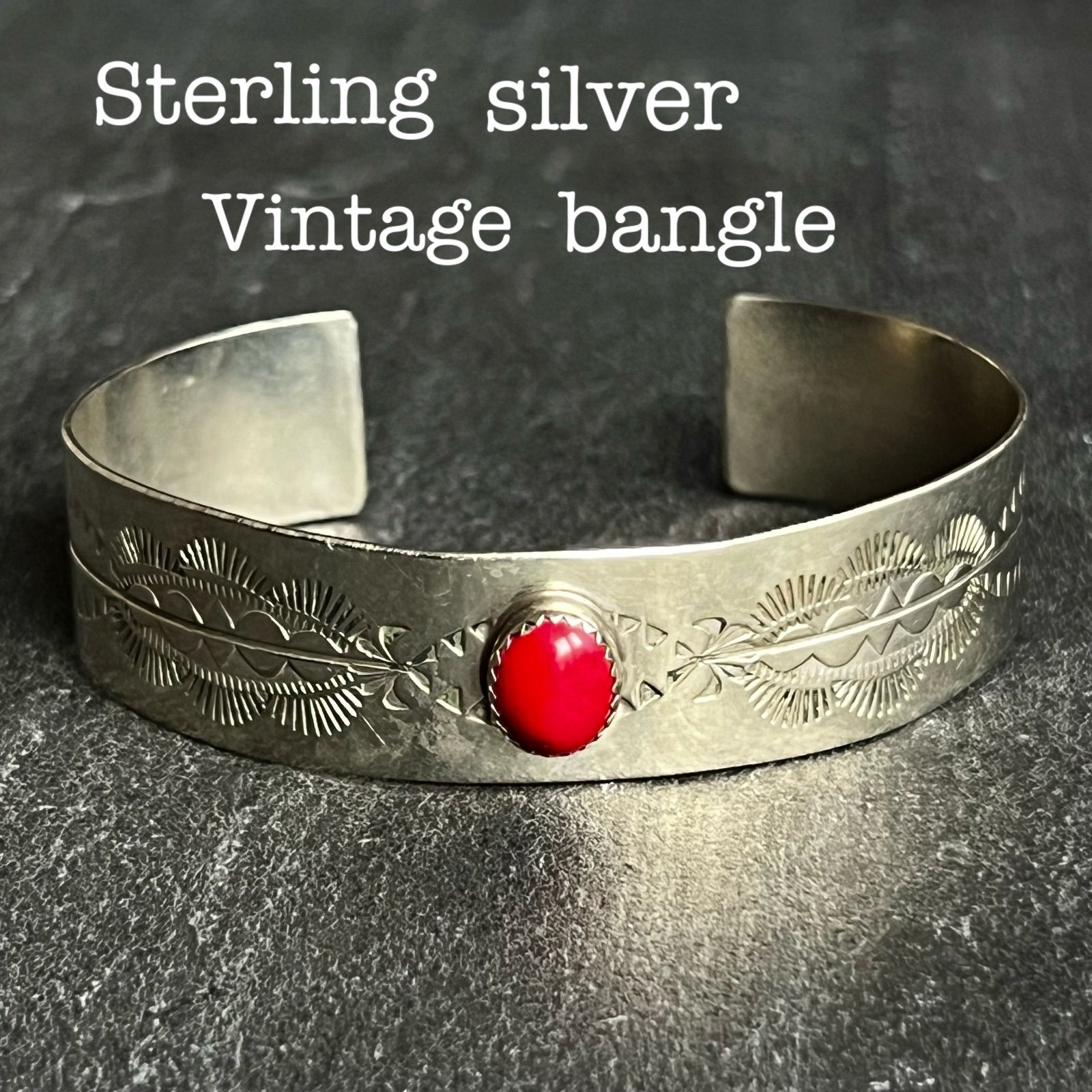 STERLING SILVER925 シルバー925 コーラル装飾 カフ バングル