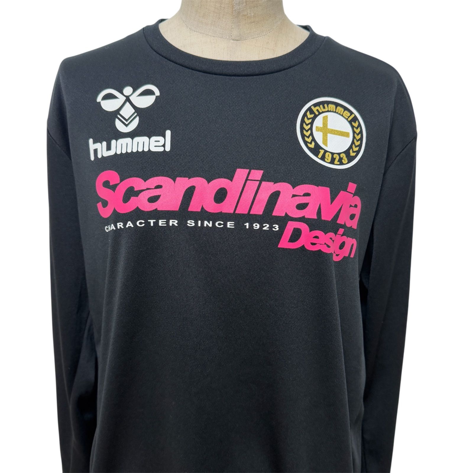 hummel ヒュンメル ロンT 長袖 Tシャツ M 黒 ピンク デカロゴ