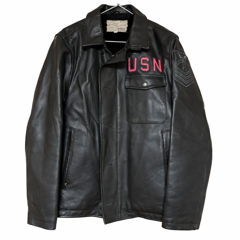 AVIREX U.S.NAVY デッキジャケット レザー M ブラック 美品 - メルカリ