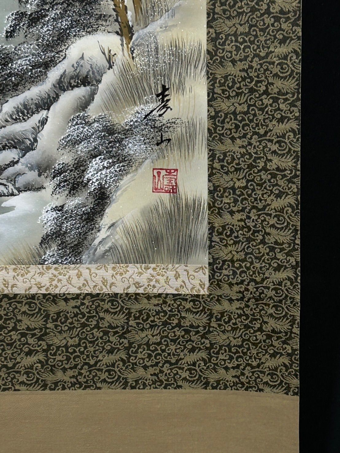 幽玄】時代真作保証和田寿山 肉筆掛軸 風景画 楼閣山水 雪景色 落款