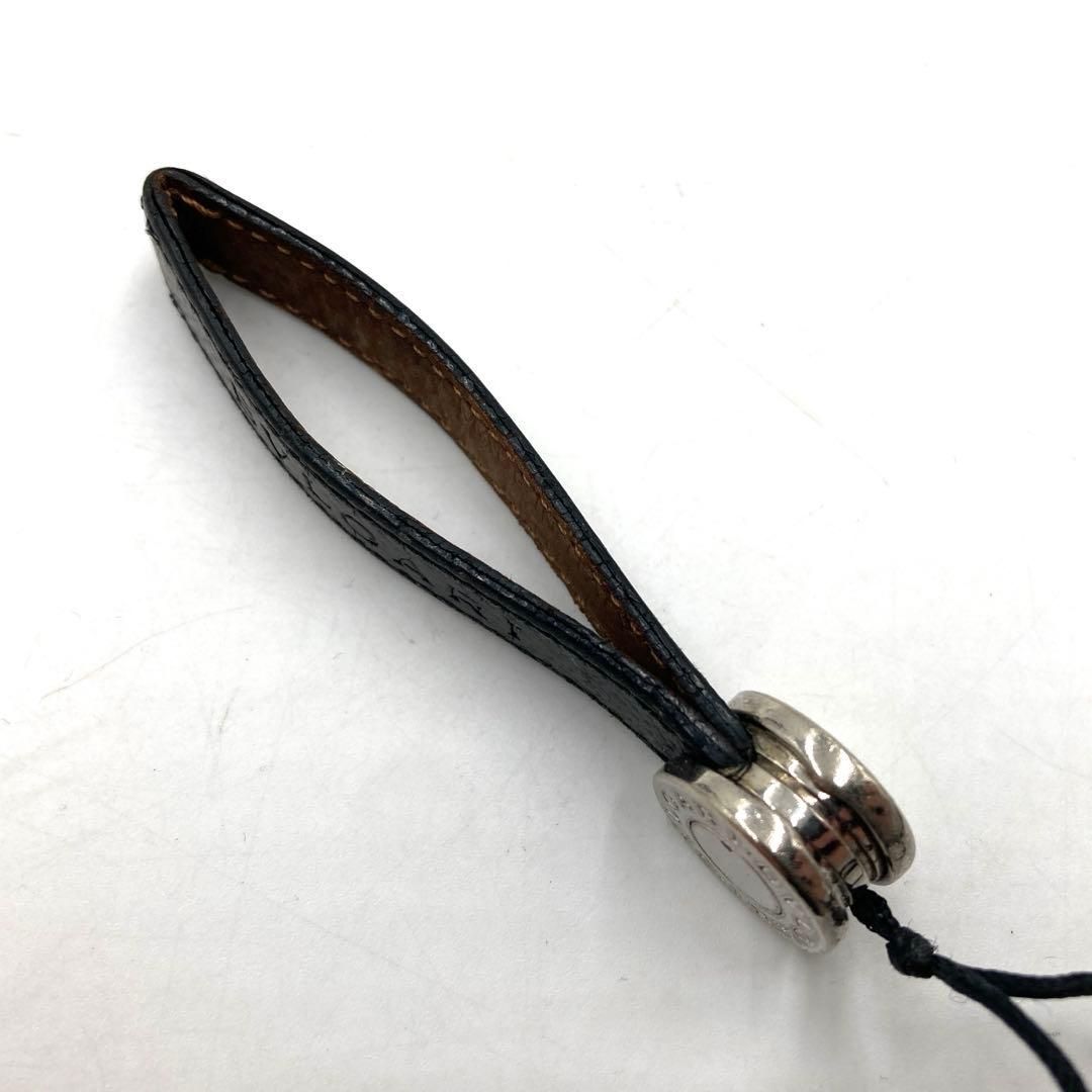 BVLGARI ブルガリ ストラップ キーホルダー ブラック シルバー レザー