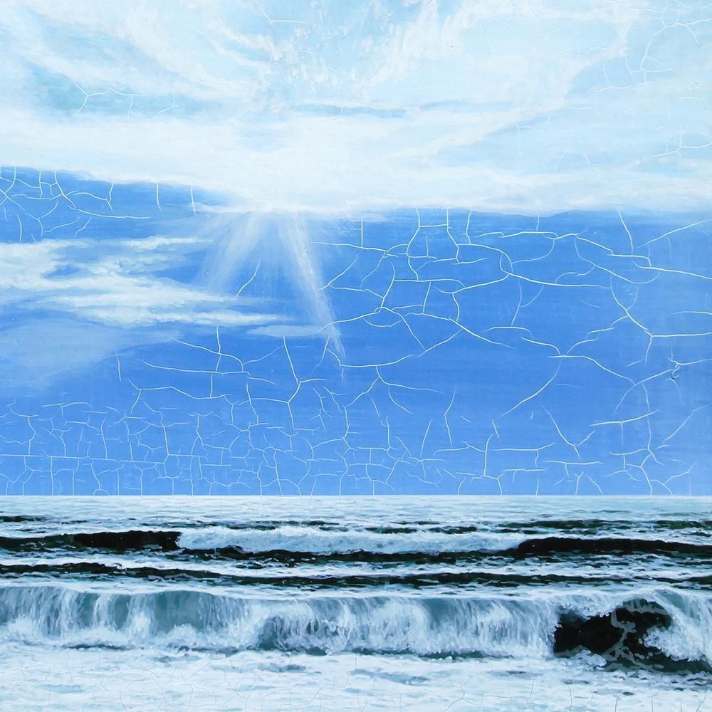 真作】【WISH】塩田満男「日本海暮色」油彩 4号 一枚の絵取扱 ◇白波