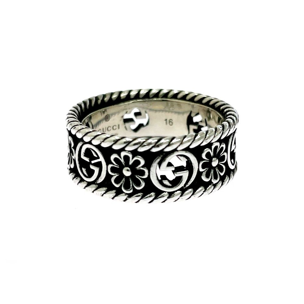 中古】GUCCI グッチ シルバー インターロッキングG フラワー リング