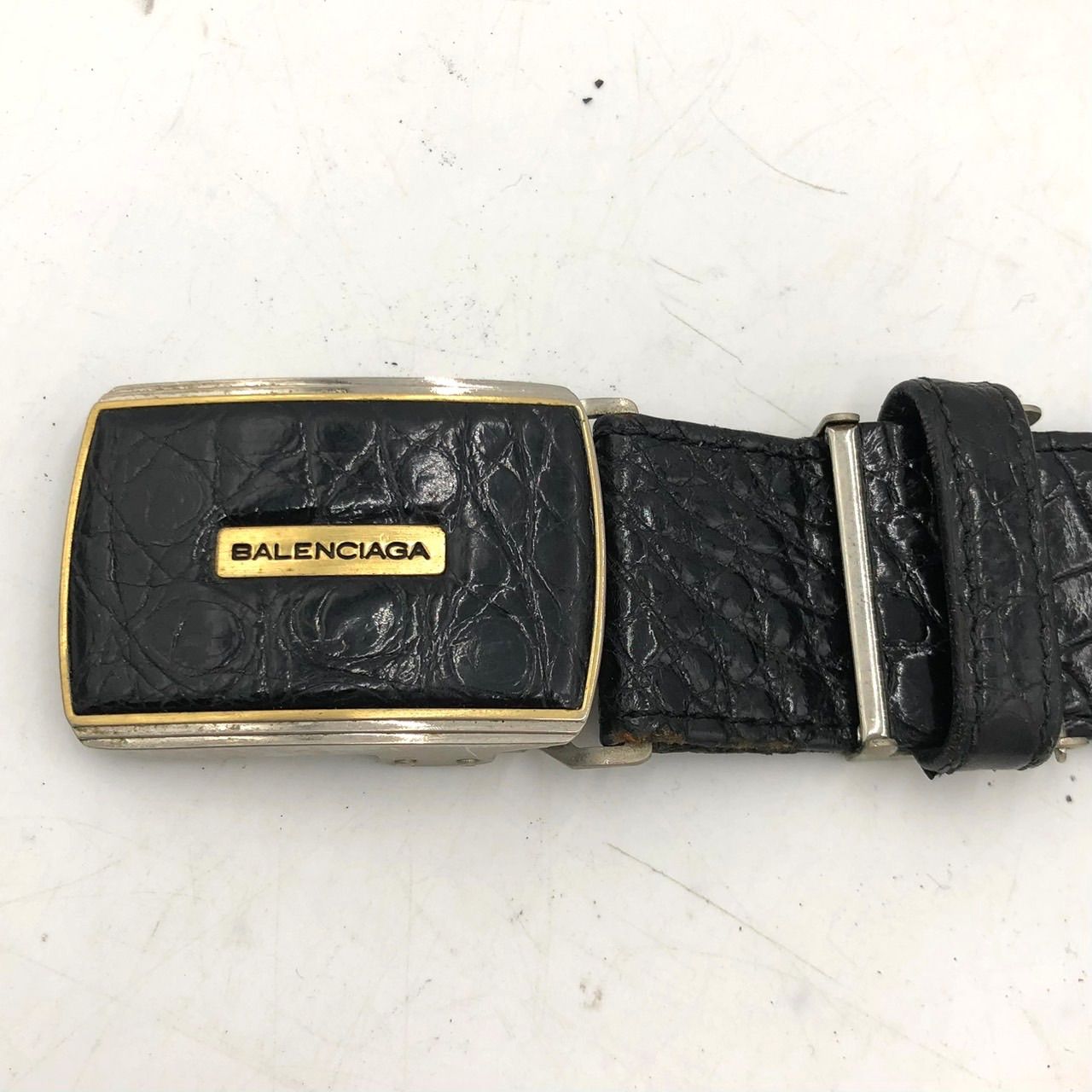 バレンシアガ BALENCIAGA ベルト クロコダイル型押し レザー ブラック