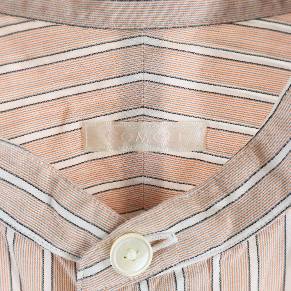 COMOLI (コモリ) 18SS バンドカラー ストライプ 長袖シャツ オレンジ