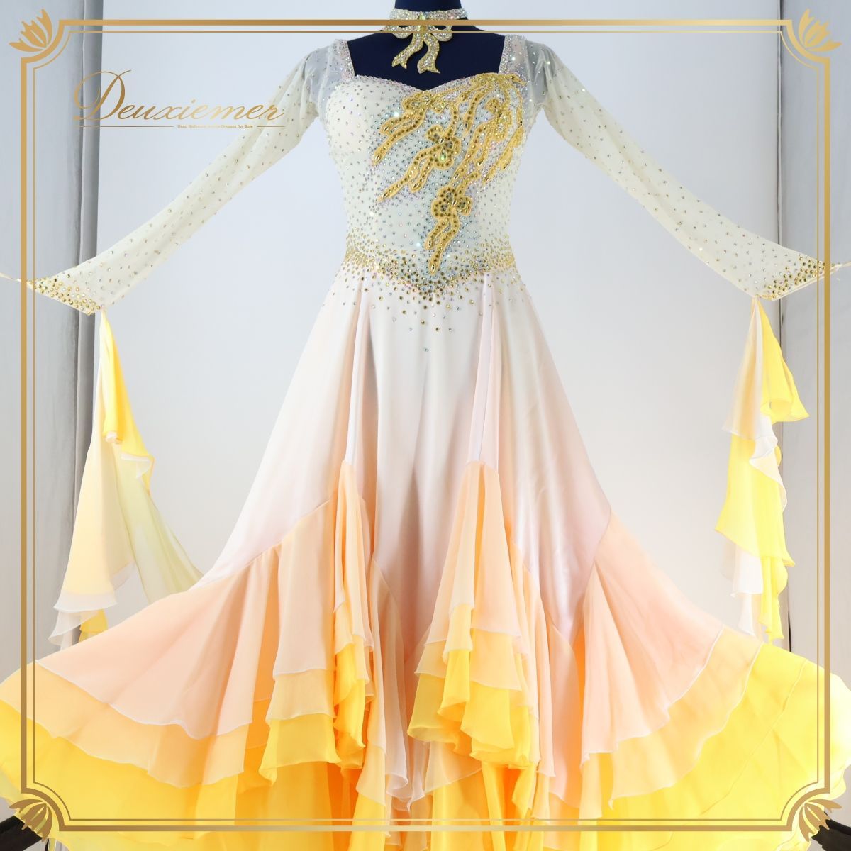 社交ダンス衣装】イエロー 白樺ドレス ワンピース ドレス 黄色