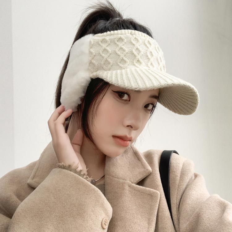 ニット帽 サンバイザー ゴルフウェア ファー耳当て レディース ゴルフ
