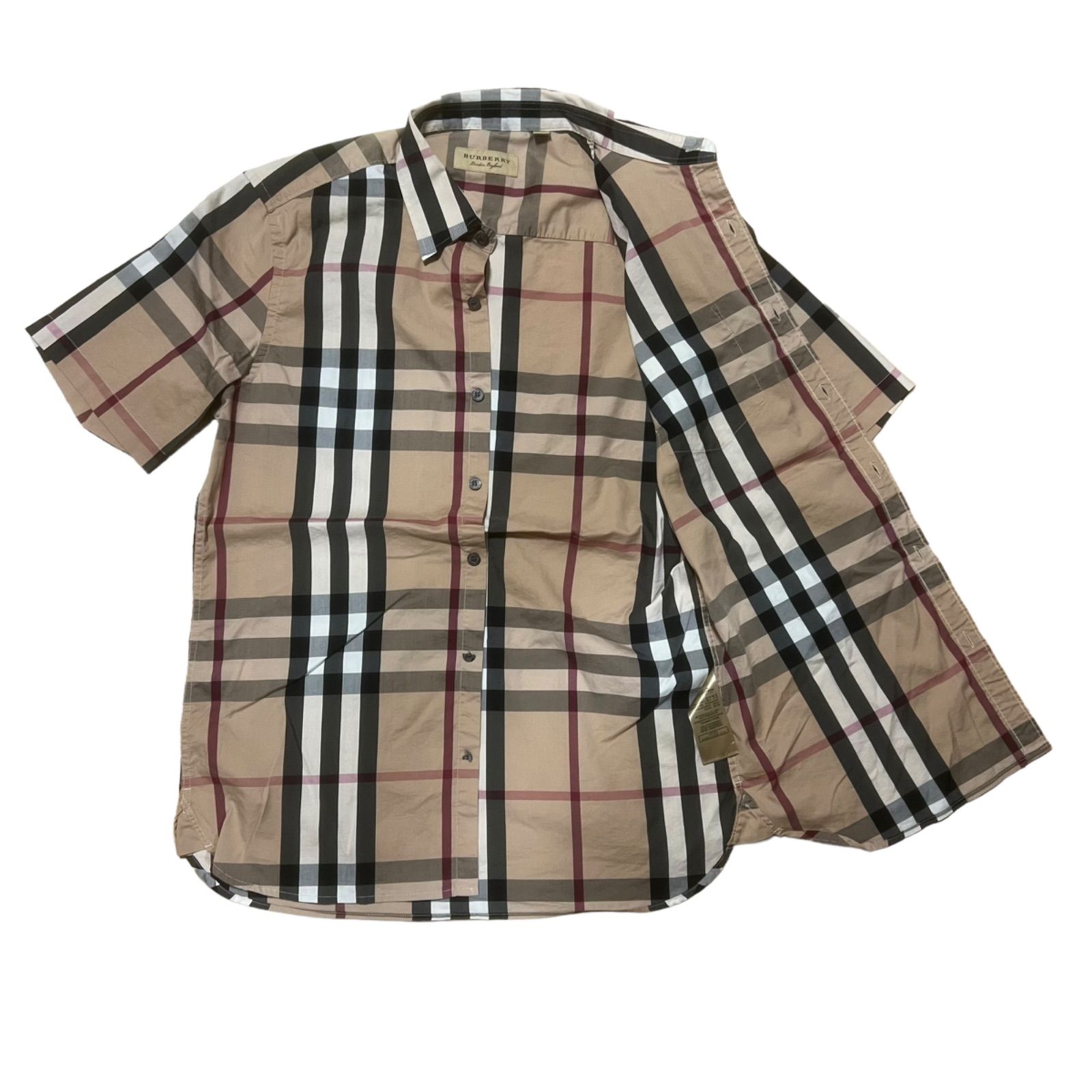 BURBERRY 美品 〇 バーバリー 〇 シャツ チェック柄 半袖 ベージュ系 L