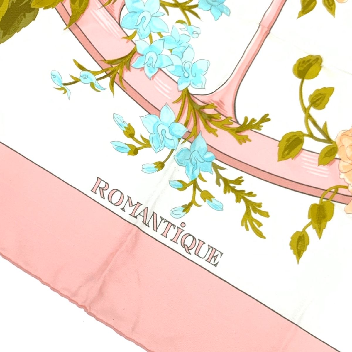 HERMES エルメス カレ90 ROMANTIQUE スカーフ ピンク×ホワイト 花柄