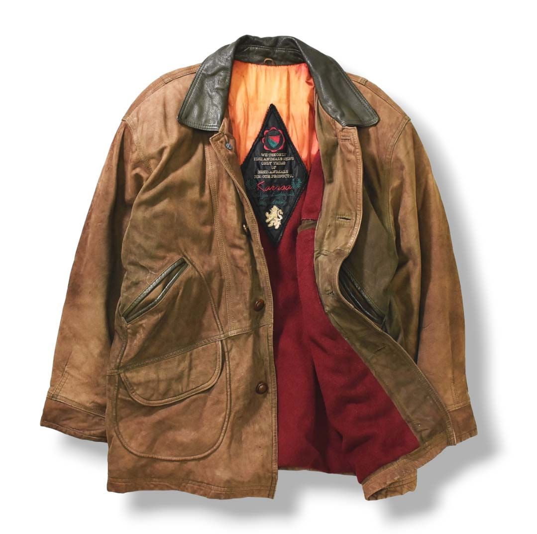 渋味】 90sヴィンテージ Karrsa 牛革 ヌバックレザー カーコート M