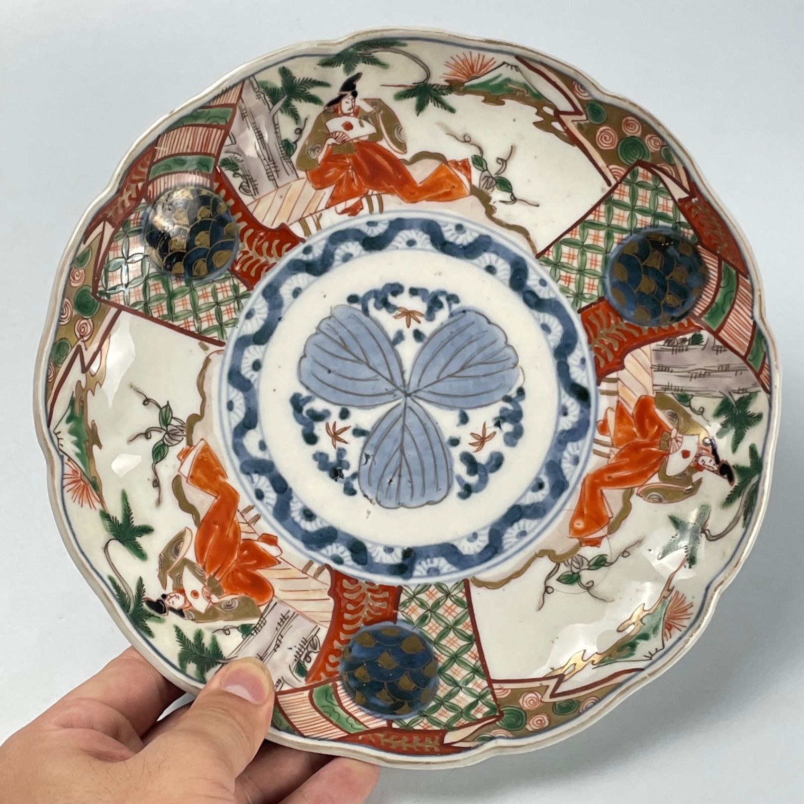 656 錦手 松 人物 古伊万里 伊万里焼 骨董 アンティーク 7寸皿 5枚