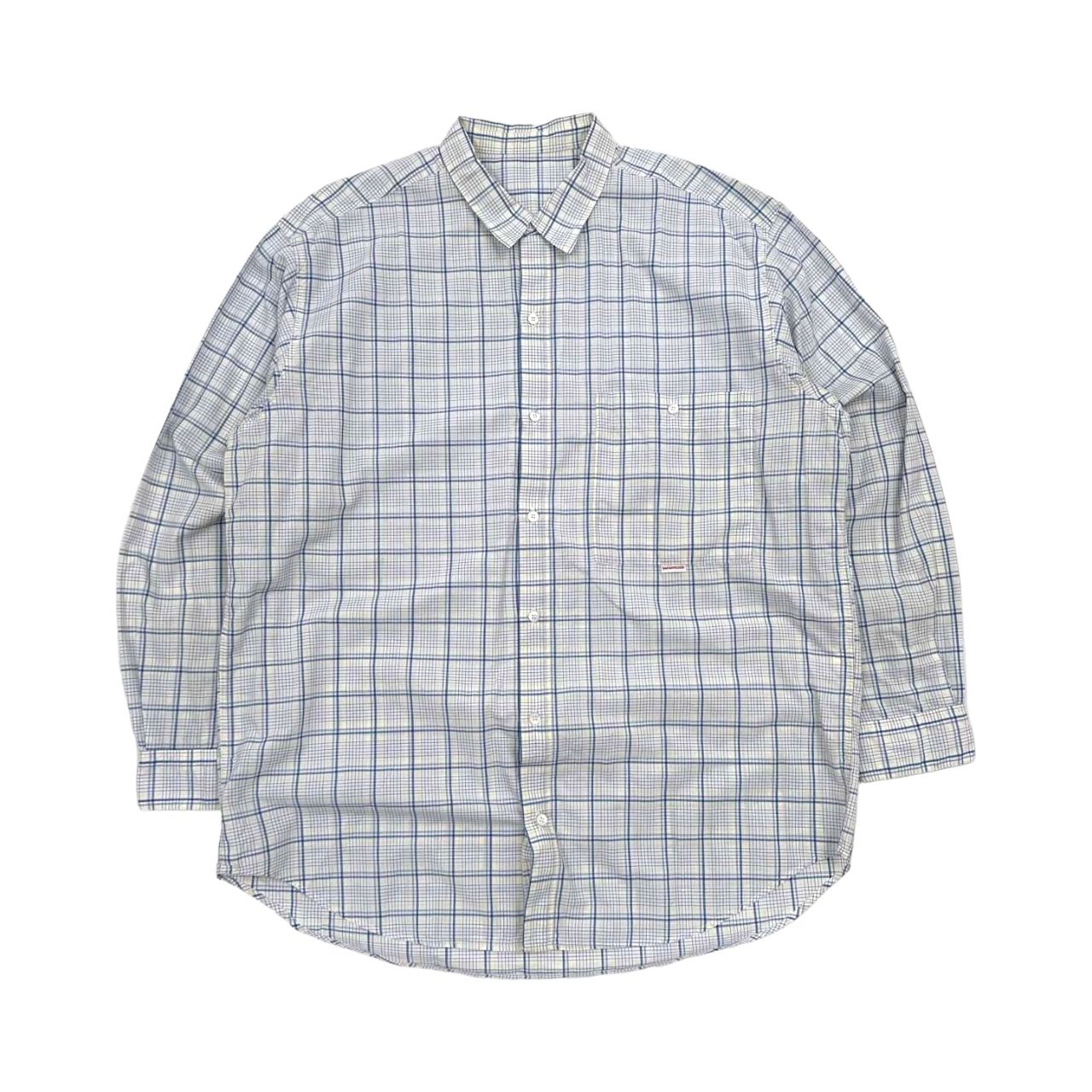 Papas パパス チェック柄 長袖 シャツ Mサイズ/ブルー×ホワイト系