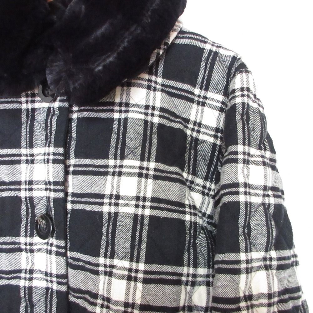 美品 yori ヨリ フェイクファーカラー 2WAY チェック柄 ロング