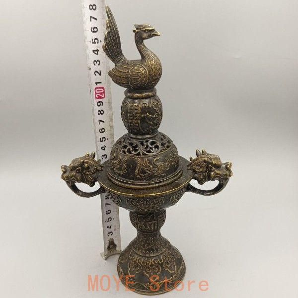 銅器 薫香炉 菱形漁網紋帯蓋香炉 香具 装飾品 工芸品 置物 銅器 薫香炉