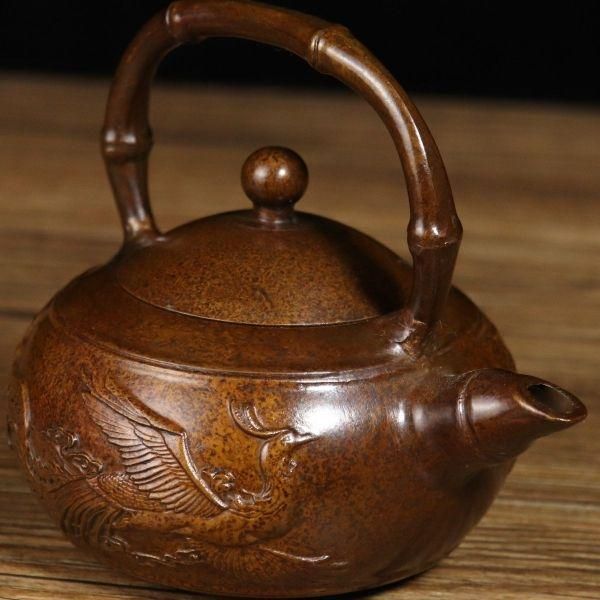銅 細工 龍鳳提梁壺 茶壺 酒壺 茶道具 工芸品 美術品 置物 【公式通販】