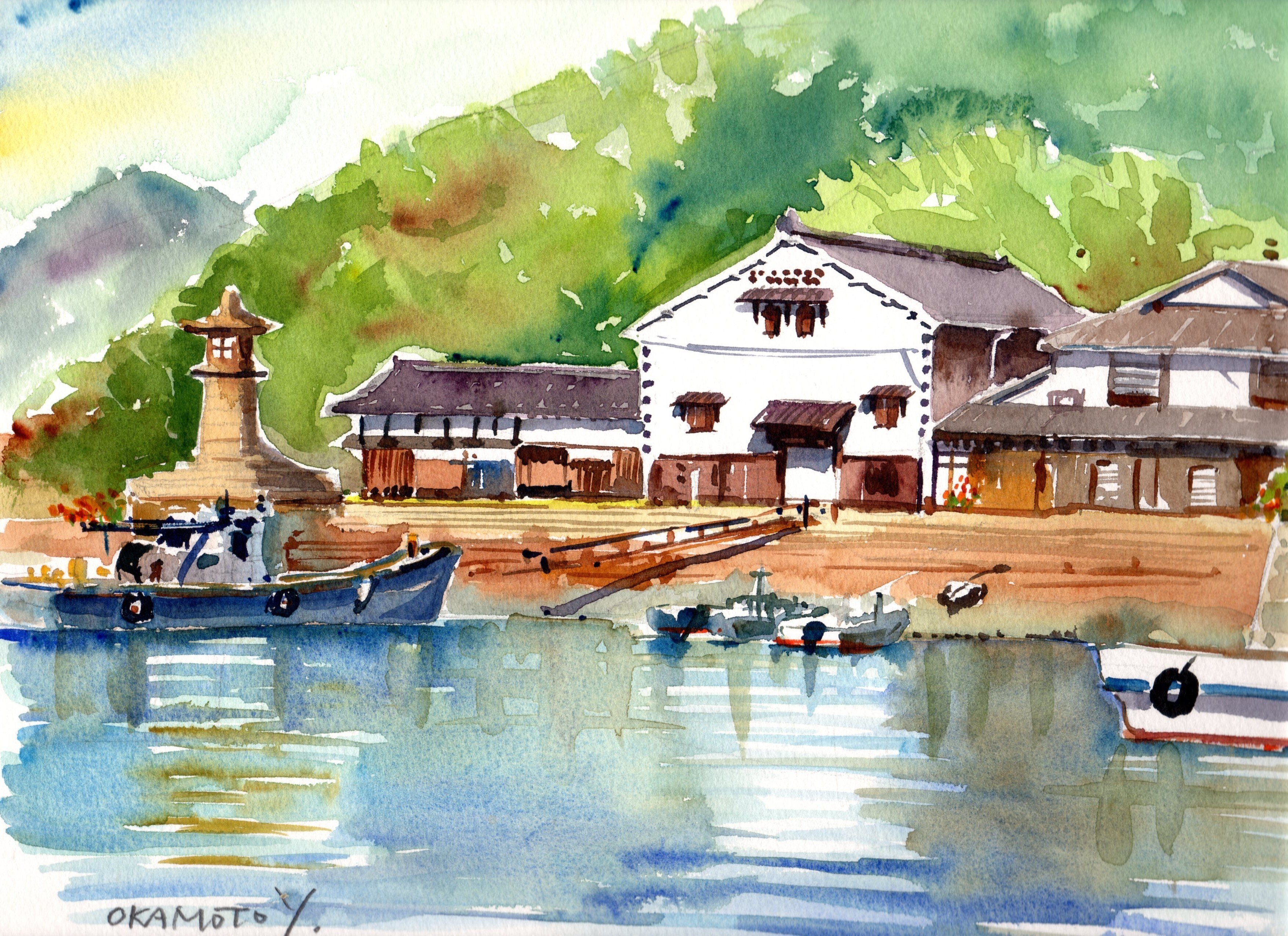 心魅かれる港町 鞆の浦／海辺の水彩画｜海の音 - umi no oto - by FURUNO