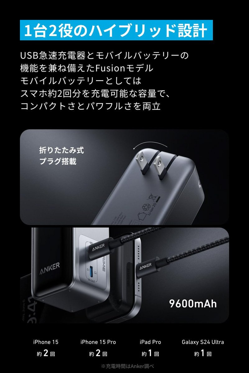 Anker Prime Power Bank (9600mAh, 65W, Fusion)をレビュー｜人気の2
