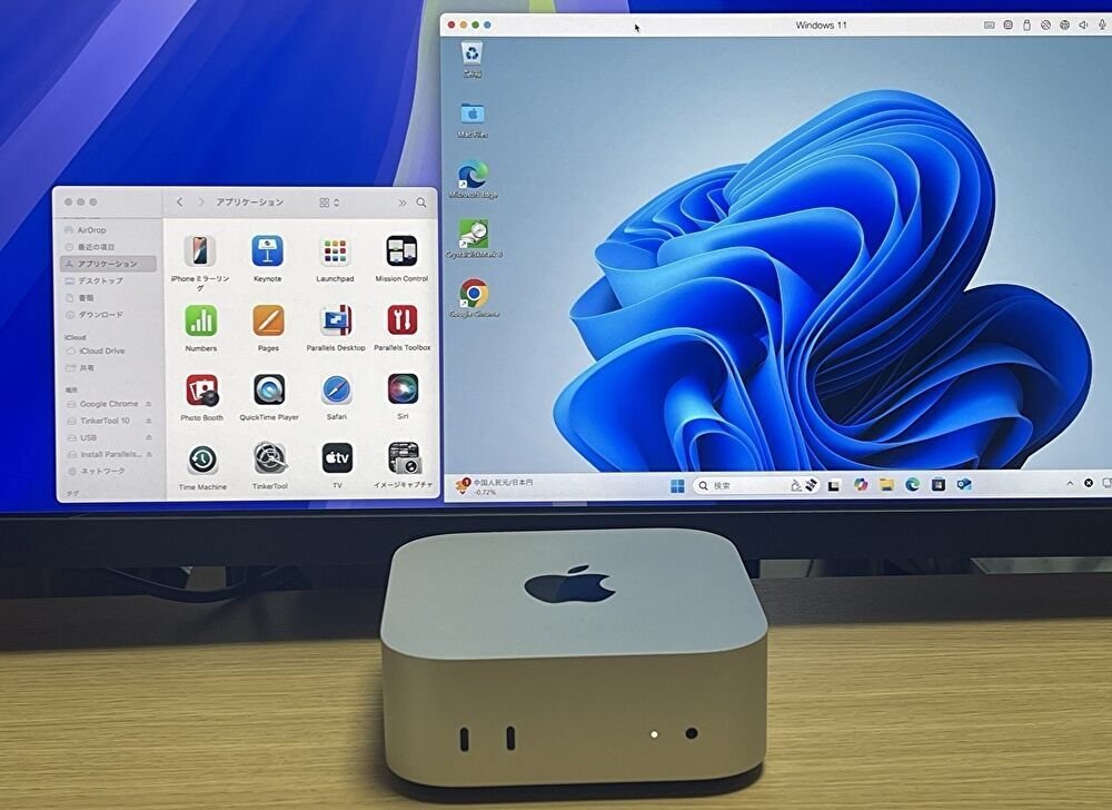 M4 Mac mini メモリ 16GB機、Google Chromeと仮想環境でのWindowsを