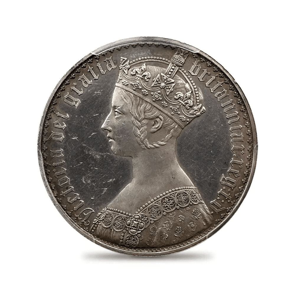 1847 ヴィクトリア女王 ゴチッククラウン銀貨 プレーンエッジ PCGS