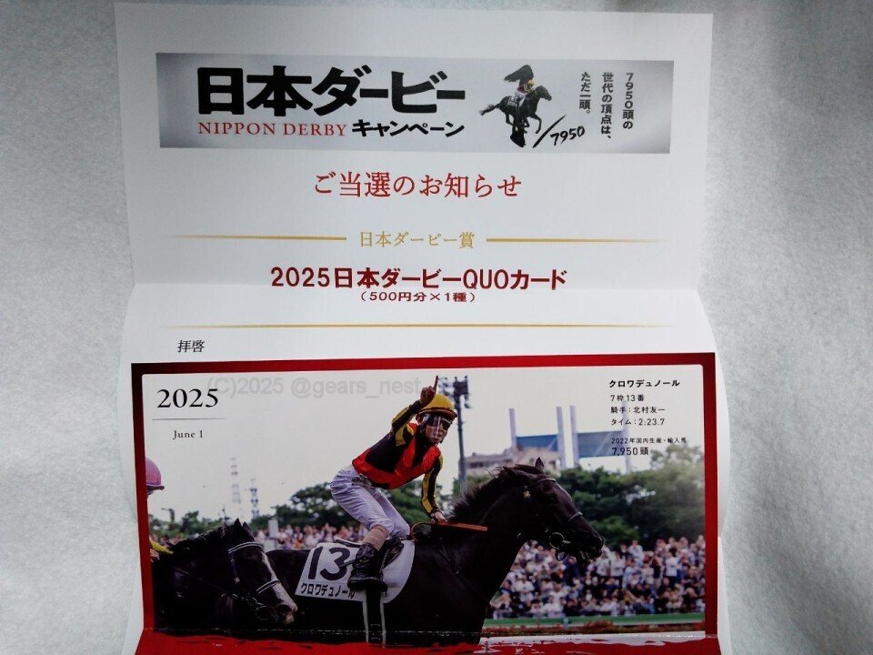 日本ダービーキャンペーン（2025）』当たりました！ ｜ギア