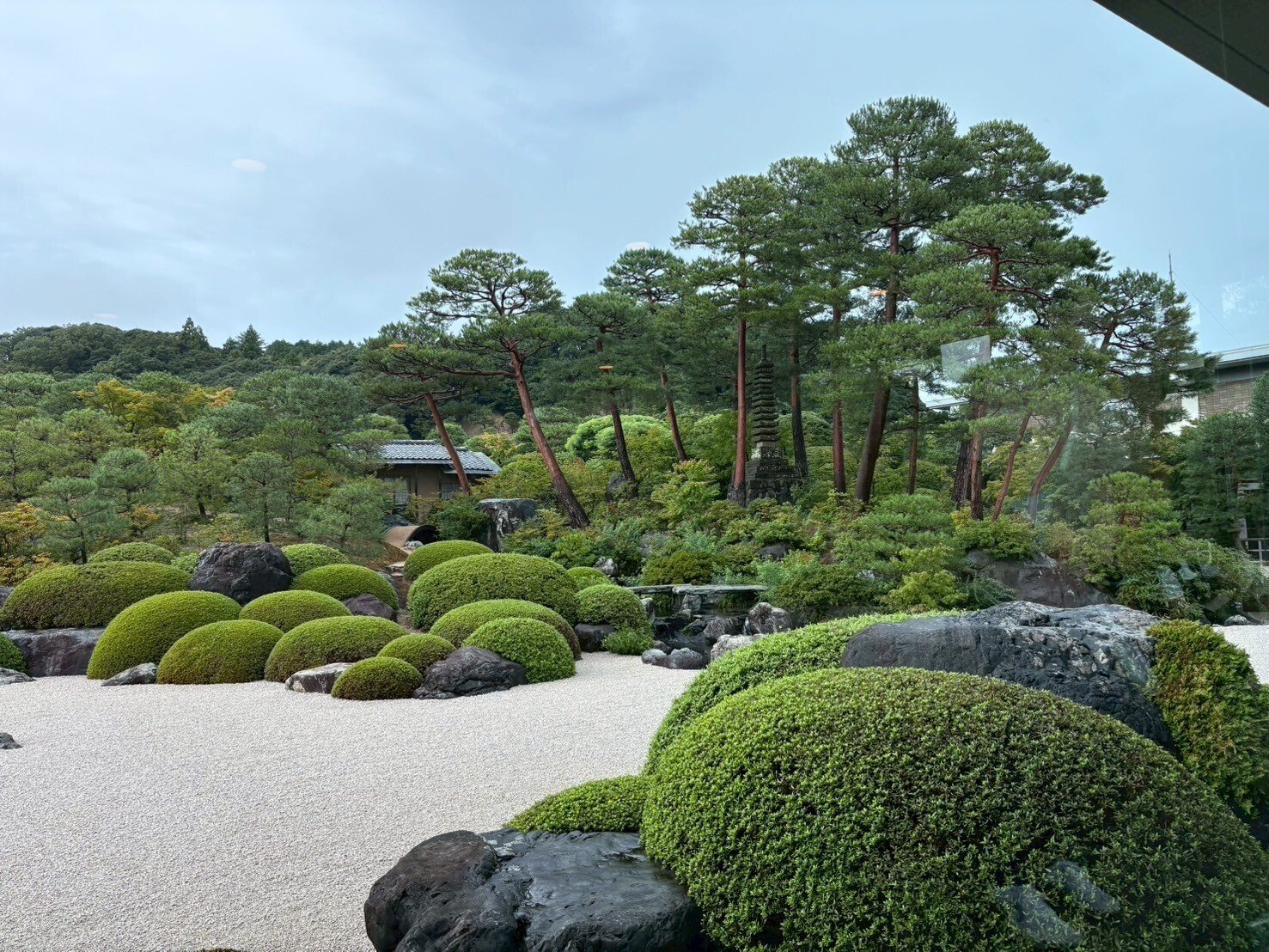 透明水彩画 日本庭園 MARUO 額縁入り 緑 園庭 インテリア 希少 hq720
