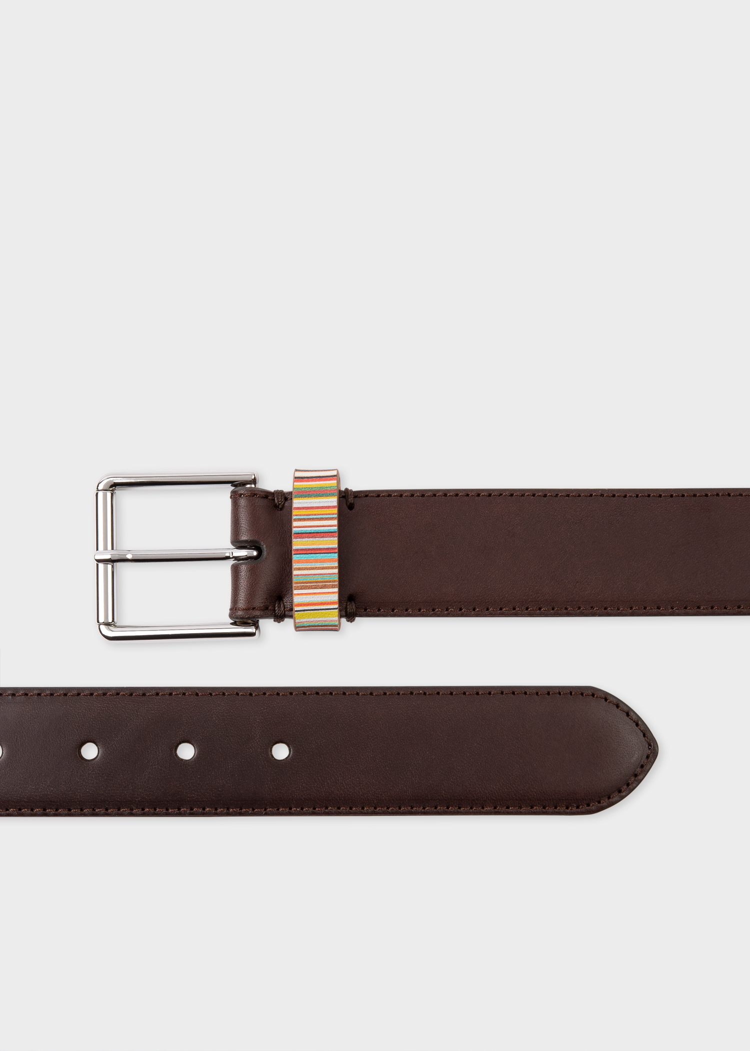 Men's Black Leather Belt With 'Signature Stripe' Keeper