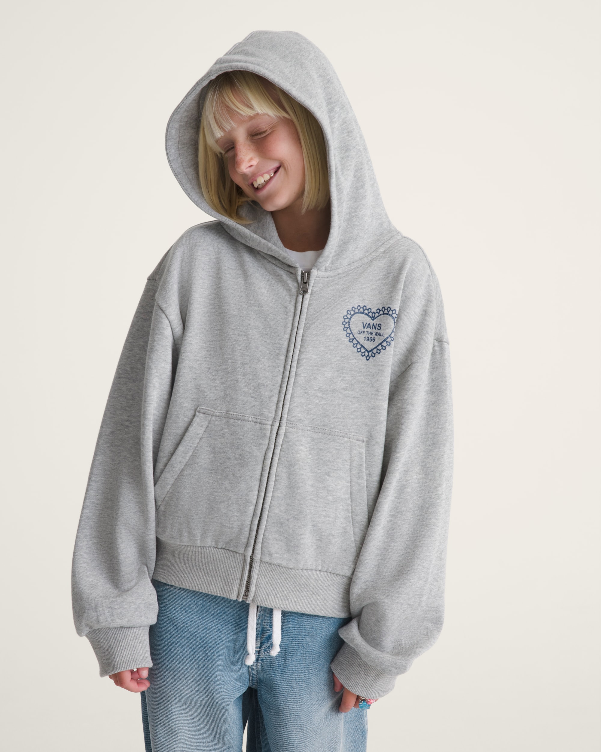 Kids Lacey Daze Retro Zip Hoodie in Cement Heather Grey | Vans