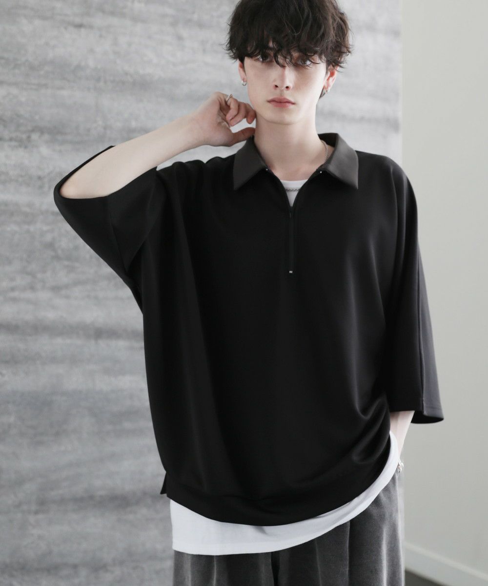 襟付きハーフジップ半袖ポンチドルマンプルオーバー | ASTRONOMY