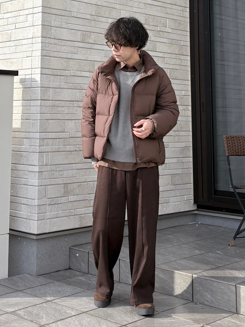 スムースコットンクルーネックセーター、パウダーソフトダウン