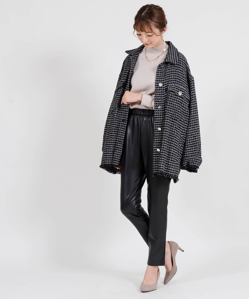 SALE] [テレビドラマ着用]洗えるフェイクレザー裏起毛スリムパンツ