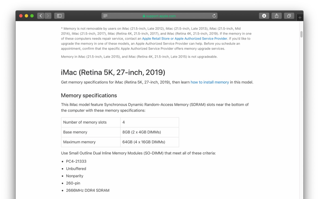 Apple、iMac (Retina 5K, 27-inch, 2019)のメモリ仕様を公開。 | AAPL Ch.