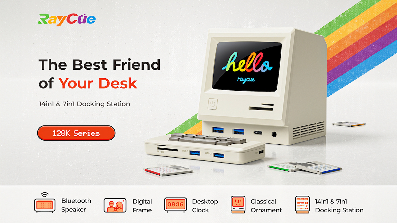 Macintosh 128K風デザインで3.5インチIPSスクリーンを備えたUSB-Cハブ