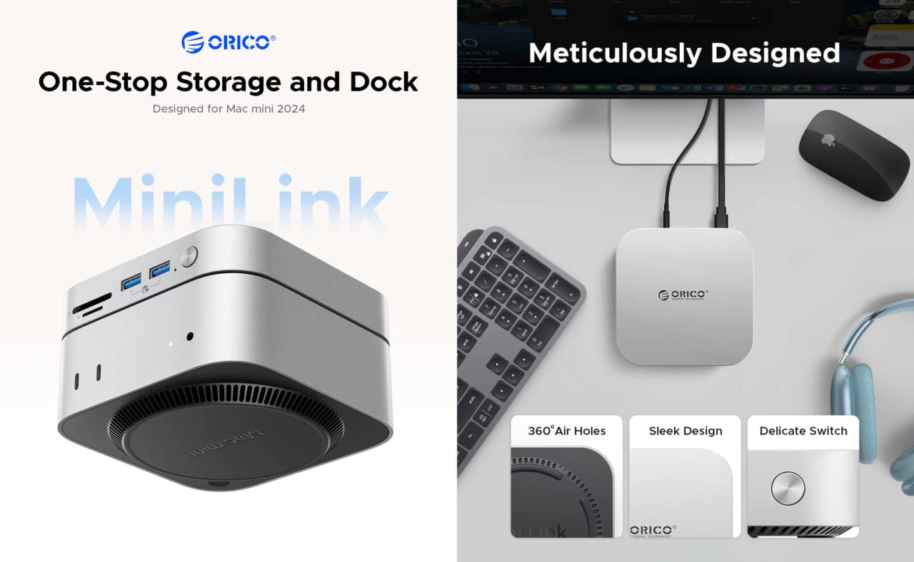 ORICO、Mac mini (2024)に最大2基のNVMe SSDやUSB-A、microSD/SDカード