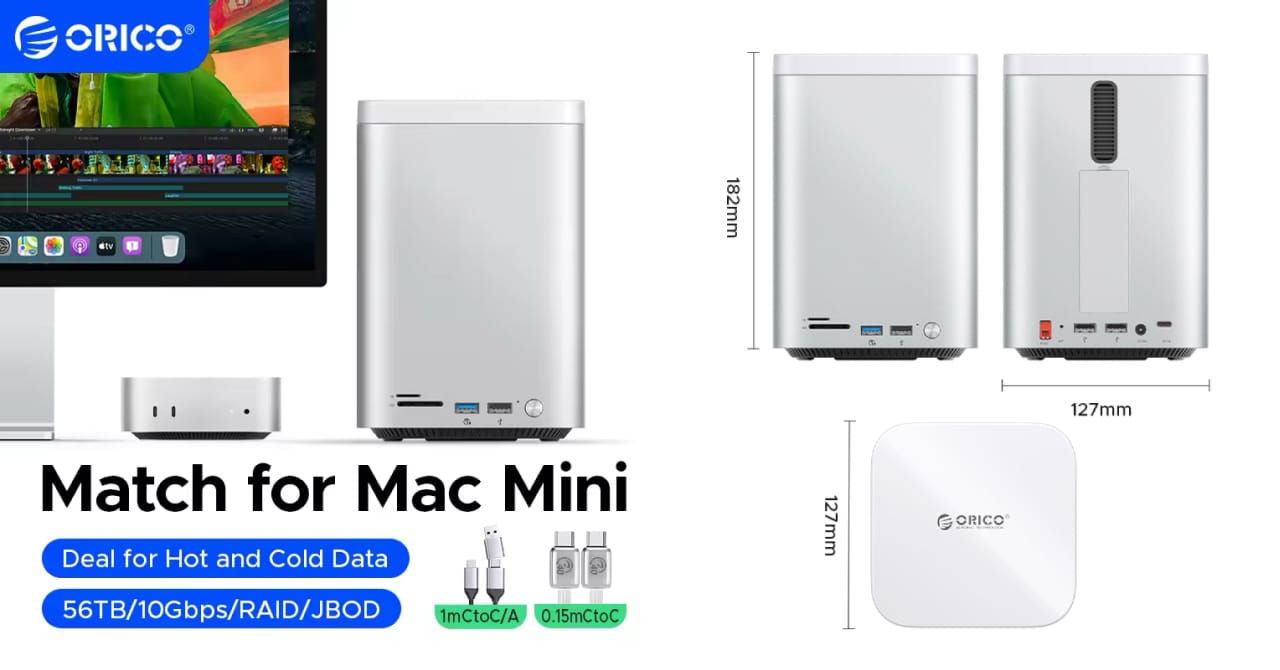 ORICO、Mac mini (2024)を高くしたようなデザインでM.2 SSDを1基と3.5