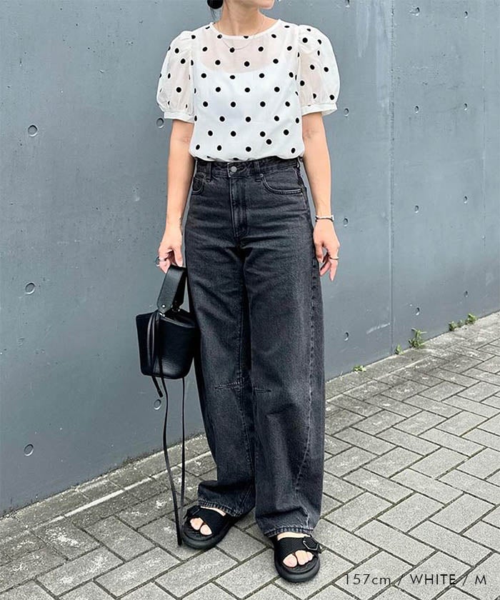 ドット柄シアーブラウス レディース｜パフスリーブで華奢見え＆今っぽ